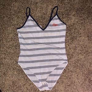 PINK Navy Blue & White Body Suit w/ Red Lettering
